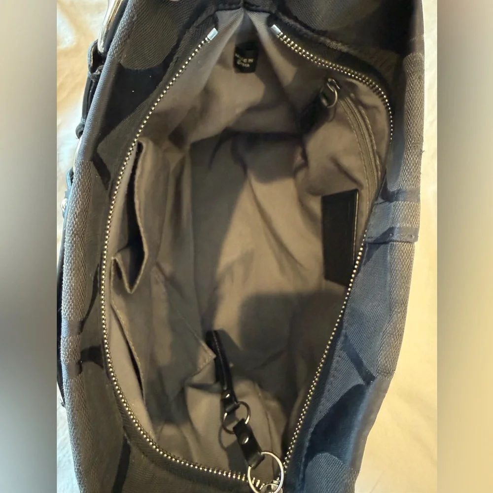 Coach Signature Black Canvas Shoulder Hobo with Silver Hardware - Picture 7 of 12